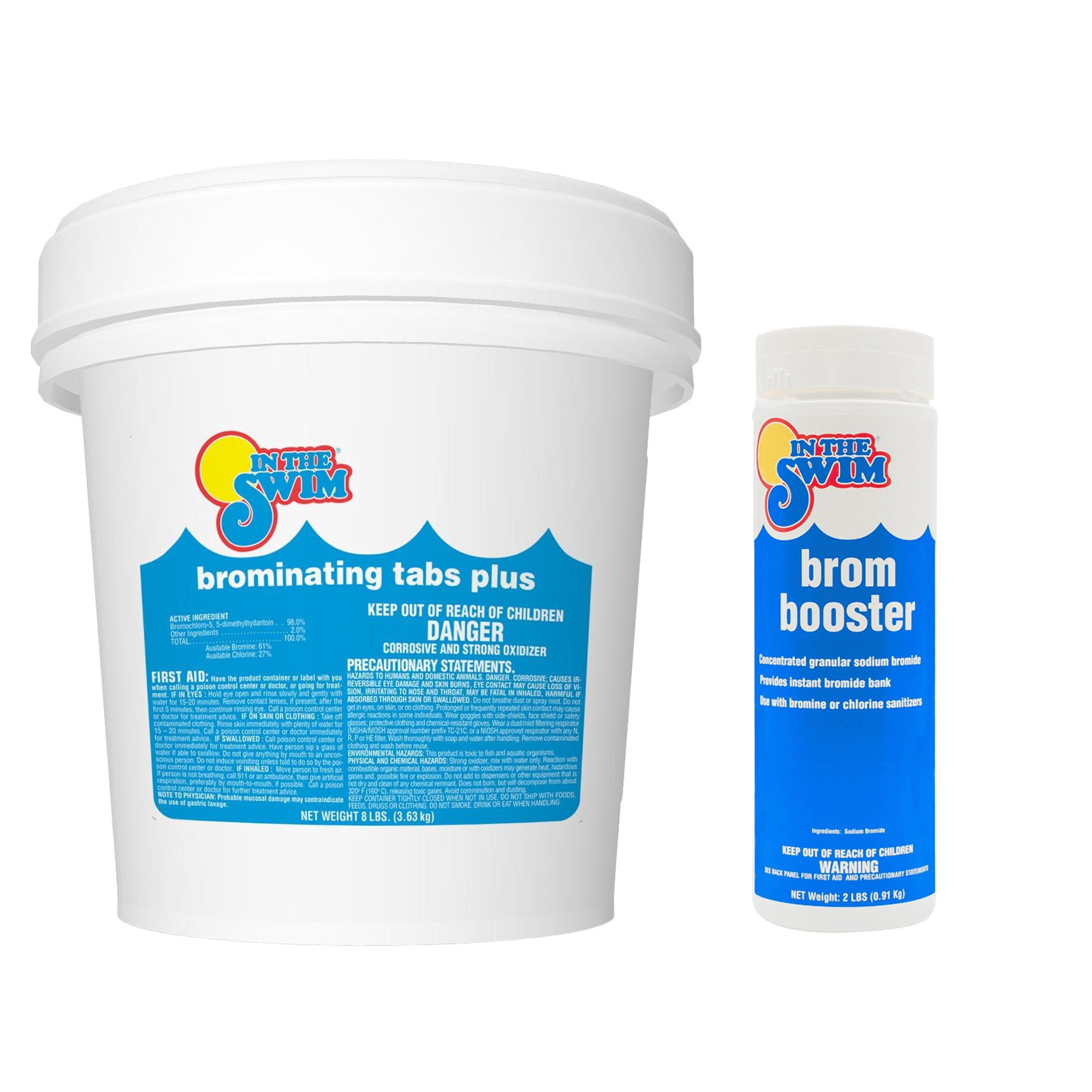 In The Swim Bromine Plus Tablets and Bromine Booster Bundle: 8 Pound Bucket of 1-inch Bromine Tablets and 2 Pound Brom Booster for Spas & Hot Tubs BP8_BB1
