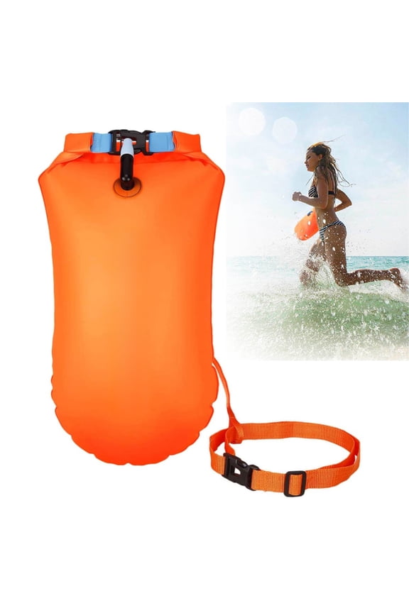 Swim Buoy 15L Waterproof Dry Bag Swim Safety Float PVC Inflatable Swim Buoy Bags In Orange for Open Water