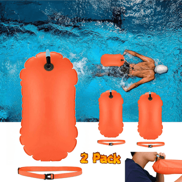 Swim Buoy for Open Water with Dry Bag,2 Pcs Floating Device with Built-in Waterproof Swimming Bag for Beginners,Highly Visible Ocean Tow Float with Adjustable Waist Straps,Orange PVC（Orange）