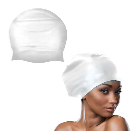 Swim Caps for Long Hair Braids and Dreadlocks Waterproof Silicone Oversize Swimming Cap White