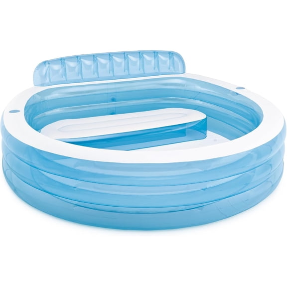 Swim Center Inflatable Family Lounge Pool: Built-In Bench  Cup Holder  156 Gallon Capacity  90" x 86" x 31"  Blue