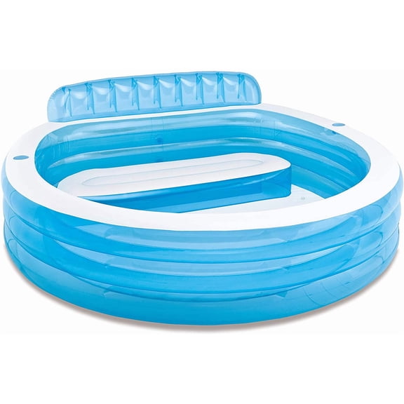 Swim Center Inflatable Family Lounge Pool: Built-In Bench – Cup Holder – 156 Gallon Capacity – 90" x 86" x 31" – Blue