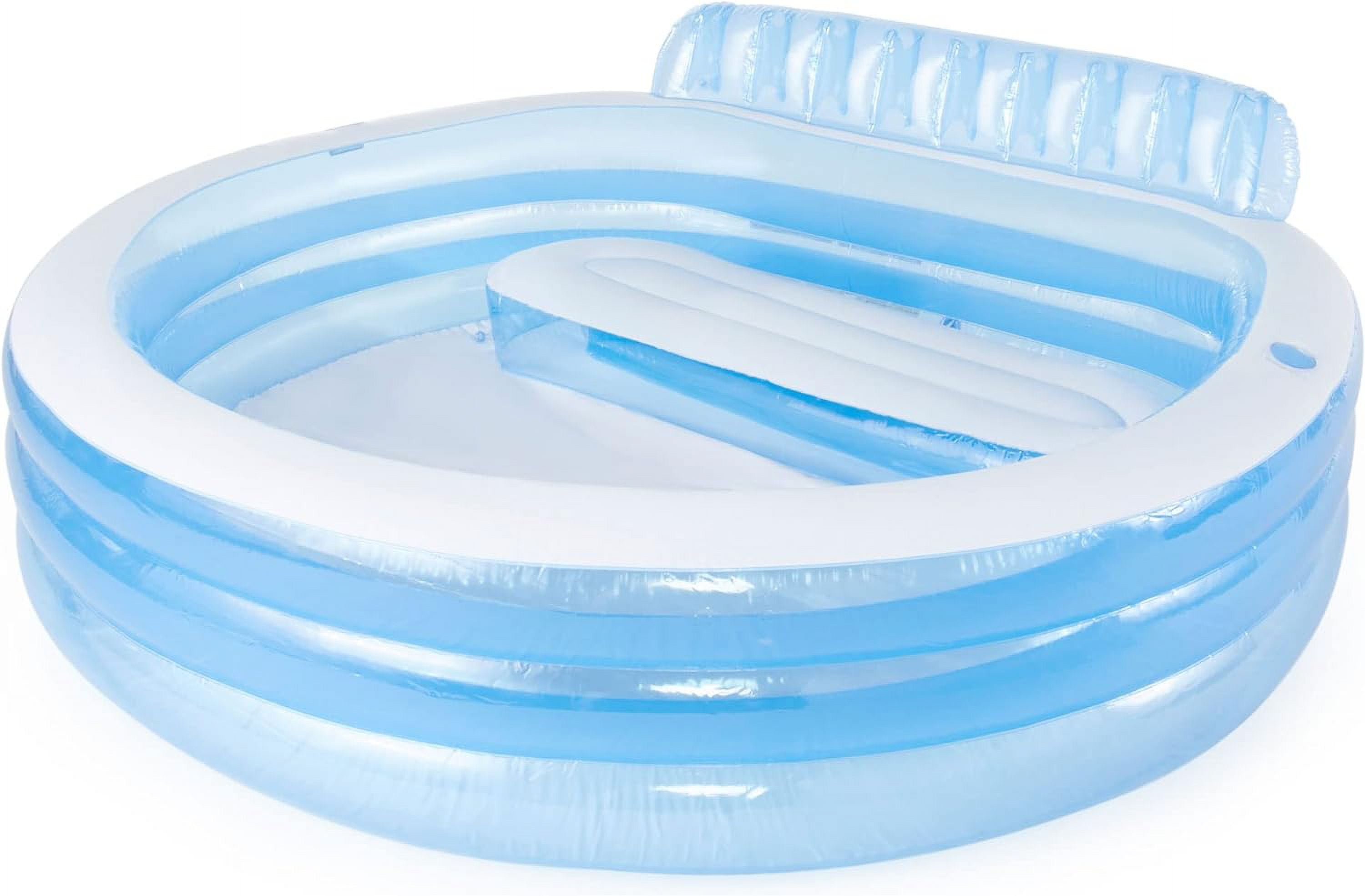 Swim Center Inflatable Family Lounge Pool: Built-In Bench – Cup Holder – 156 Gallon Capacity – 90" x 86" x 31" – Blue
