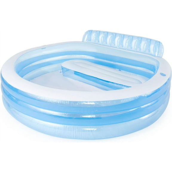 Swim Center Inflatable Family Lounge Pool: Built-In Bench Cup Holder 156 Gallon Capacity 90" x 86" x 31" Blue