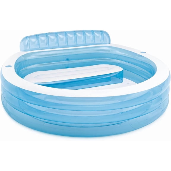Swim Center Inflatable Family Lounge Pool: Built-In Bench Cup Holder 156 Gallon Capacity 90" x 86" x 31" Blue