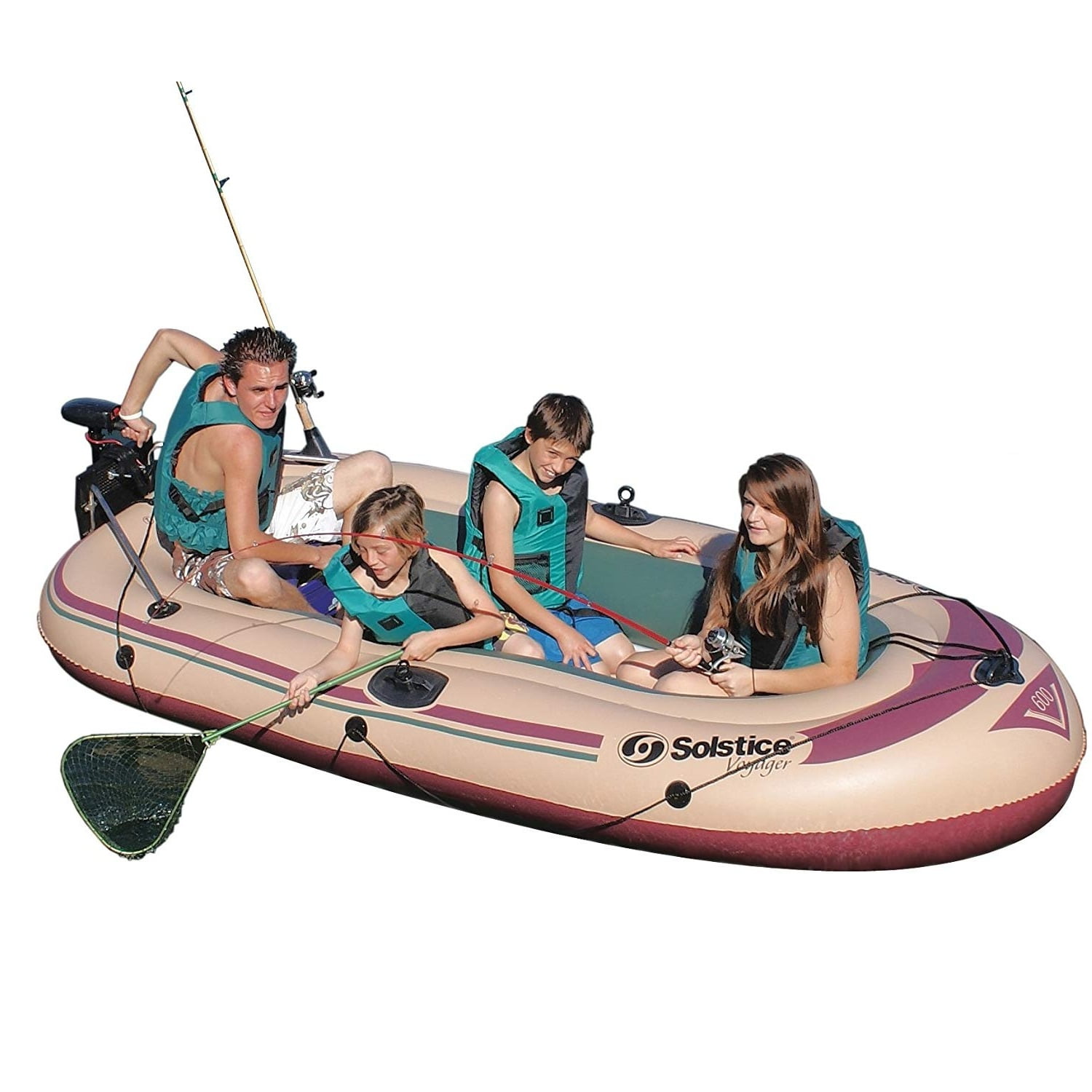 Swim Central 133 In. Beige and Brown 6 Person Inflatable Voyager Boat