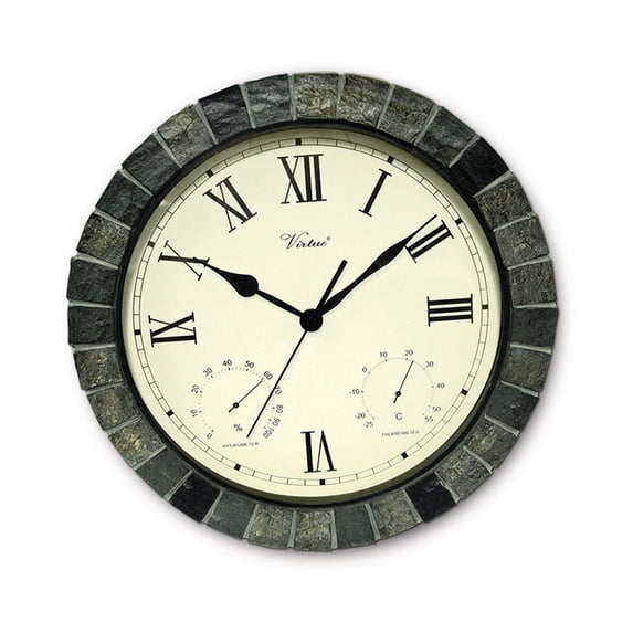 Swim Central 15" Battery Operated Faux Stone Large Print Roman Numeral Outdoor Clock with