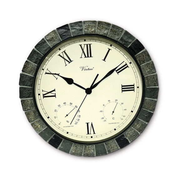 Swim Central 15" Battery Operated Faux Stone Large Print Roman Numeral Outdoor Clock with