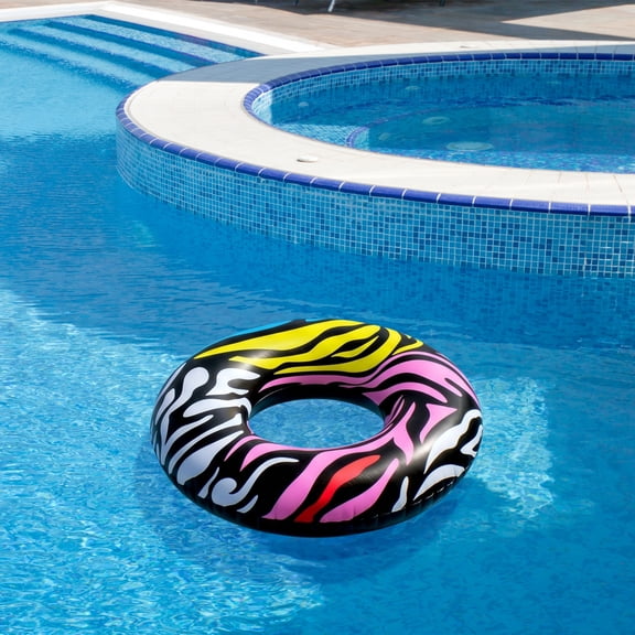 Swim Central 39" Multi-Color Zebra Stripes Inflatable Inner Tube Ring Float