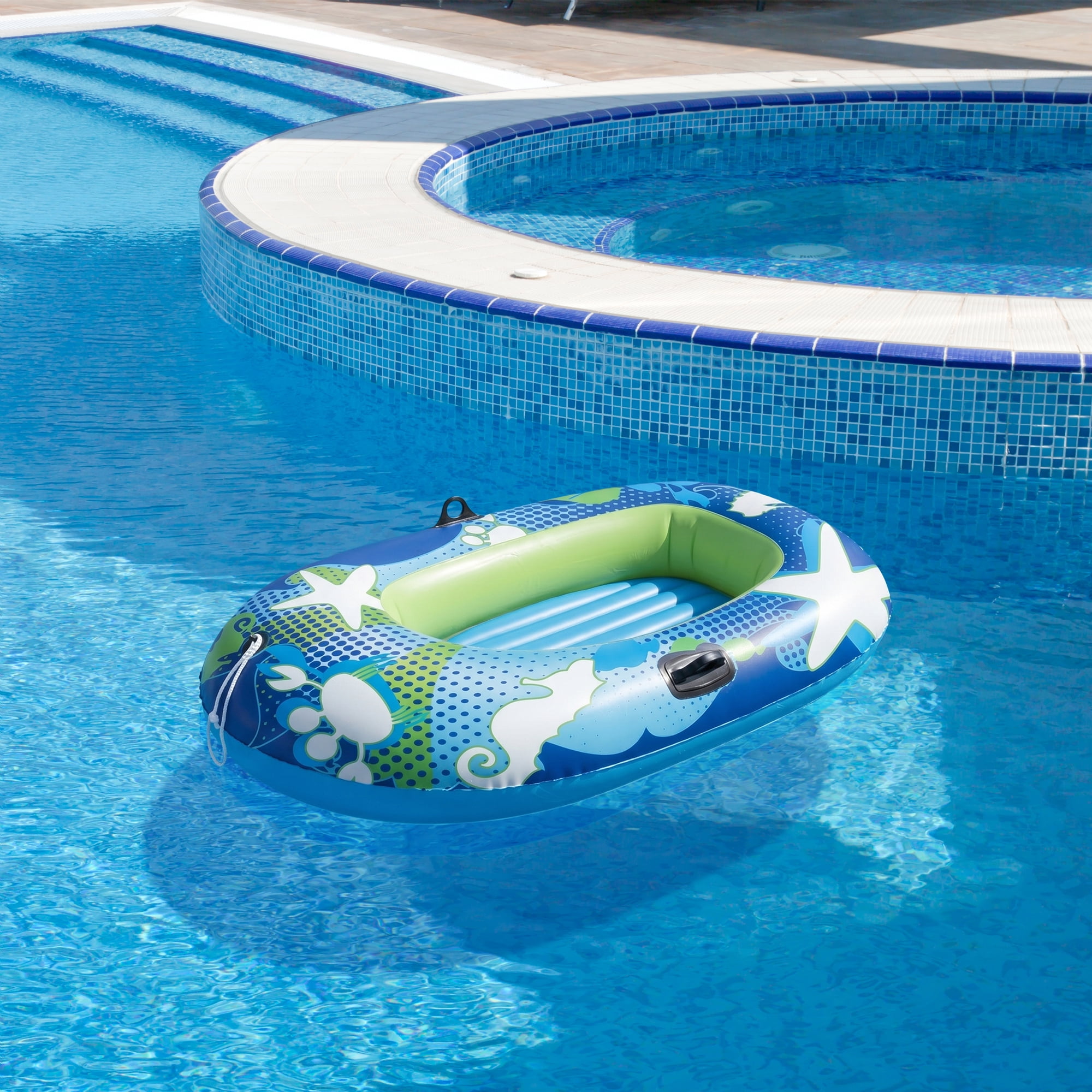 Swim Central 59" Blue and Lime Green Inflatable Aqua Fun Swimming Pool Deep Sea Water Sport Boat