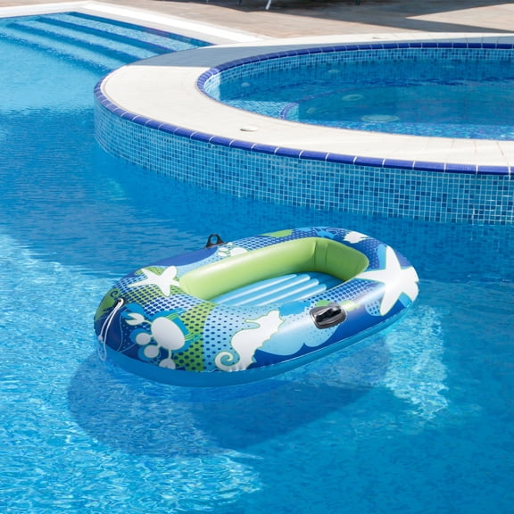 Swim Central 59" Blue and Lime Green Inflatable Aqua Fun Swimming Pool Deep Sea Water Sport Boat
