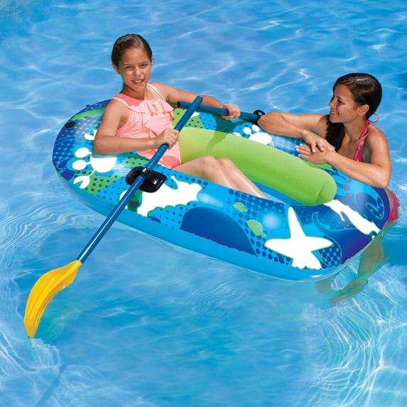 Swim Central 59" Blue and Lime Green Inflatable Aqua Fun Swimming Pool Deep Sea Water Sport Boat
