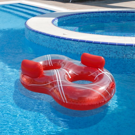 Swim Central 74" Inflatable Red and White Striped Duo Circular Swimming Pool Lounger