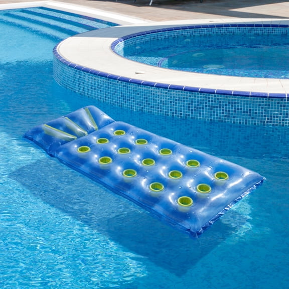 Swim Central 76" Blue and Yellow Inflatable 18-Pocket French Style Swimming Pool Air Mattress