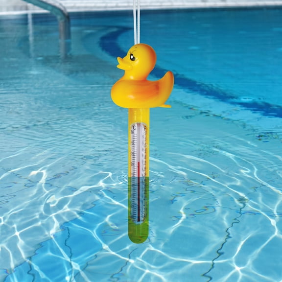Swim Central 8.5" Yellow Duck Floating Swimming Pool Thermometer with Cord