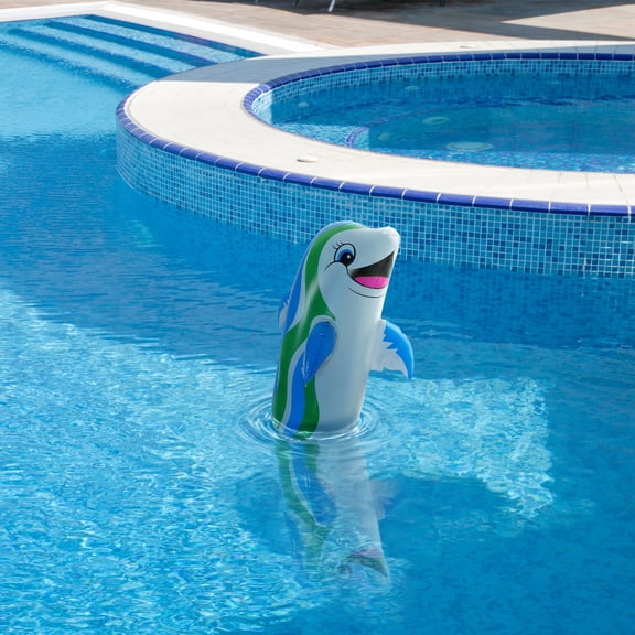 Swimline 18" Inflatable Bobbing Dolphin Swimming Pool and Spa Accessory - Blue/White