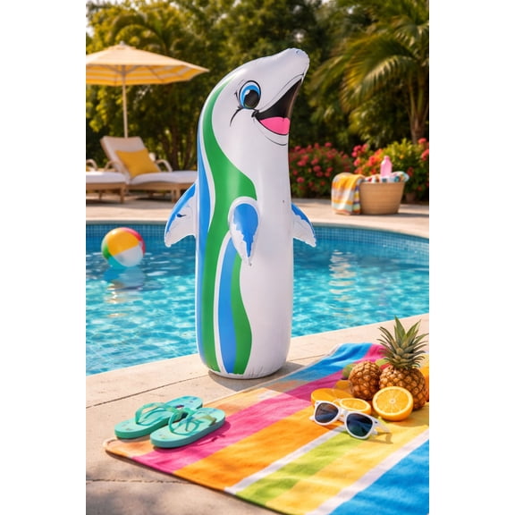 Swim Central Inflatable Dancing Dolphin Poolside Bop Bag - 36"