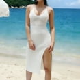 thumbnail image 1 of Swim Cover Up Dress for Women Crochet Knit Hollow Out Split Knee Length Beach Dress for Holiday Vacation, 1 of 7