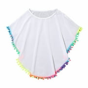 POSECA Swim Cover Up for Girls Cover-up Beach Swimsuit Chiffon Coverup with Pompom Tassel