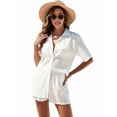 thumbnail image 1 of Swim Cover Up for Women Button Down Long Sleeve Shirt and Shorts Bikini Swimsuits Beach Cover Up Set White XL, 1 of 8