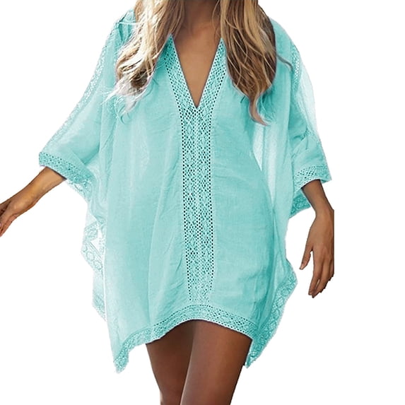 Swim Cover Up for Women Patchwork Flower Border Sun Bikini Smock Skirt Beach Vacation Clothes for Women,Green,A