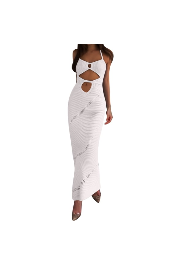Womens Sexy Low Cut Knit Dress Solid Color Backless Long Dress with Front Cut Outs, Beachwear & Clubwear for Breastfeeding