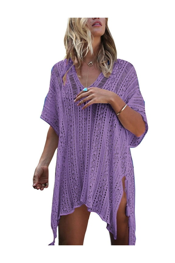 Swim Cover Ups for Women Crochet Bathing Suit Cover Up Sexy Swimsuit Cover Up Hollow Out Seethrough Beach Cover Up with Tassel Shermie