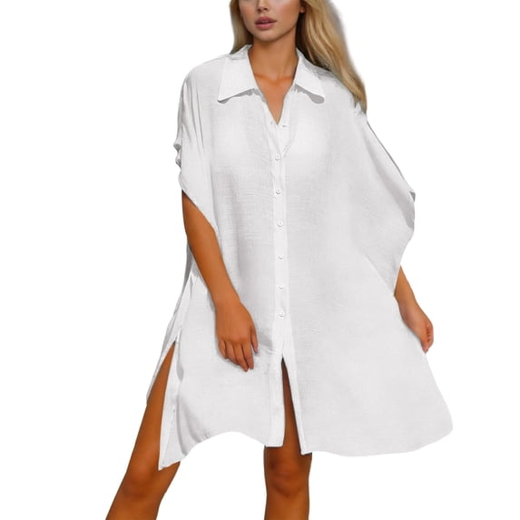 Swim Cover Up for Women Bathing Suit Cover Up Lightweight Beach Cover Up Shirt Loose Fit Chiffon Tunic Top With Short Sleeves for Swimwear and Summer Outfits