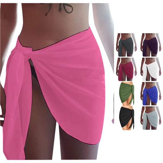 Swim Cover up for Women Summer Solid Beach Skirt Side Knot Short Swimsuit Cover Up Hot Pink,One Size