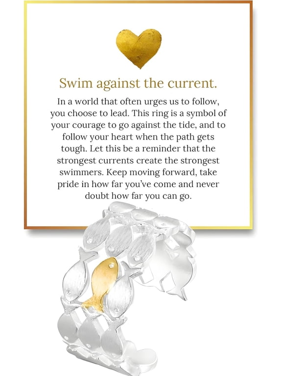 Swim Against the Current Ring, Adjustable Tarnish-Free Hope Ring Chunky Fish Design rings, Unique Inspirational Hope Jewelry Gift for Women Best Friend Sister