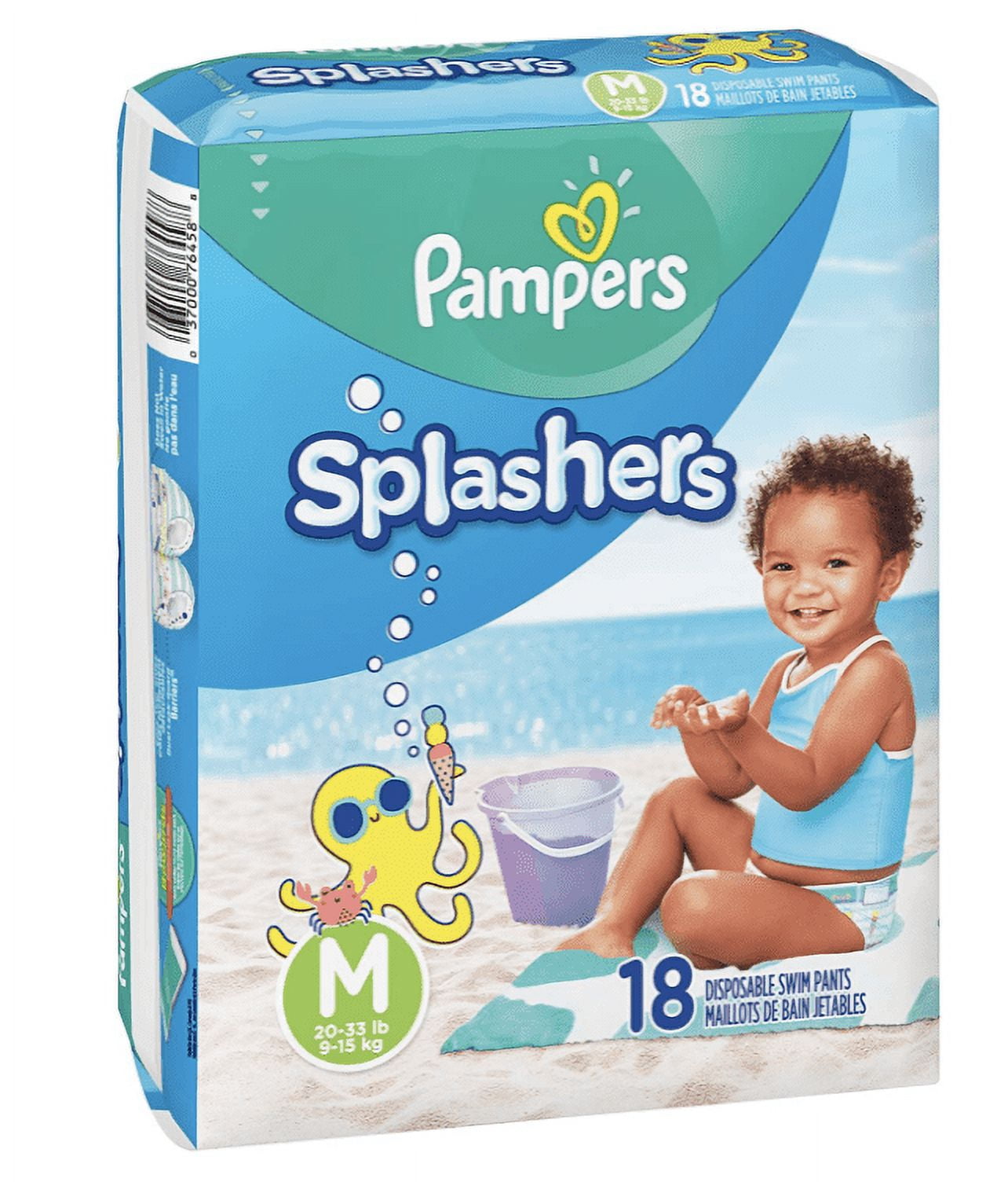Swim Diapers Size 4 (20-33 lb), 18 Count - Pampers Splashers Disposable Swim Pants, Medium, Pack of 2