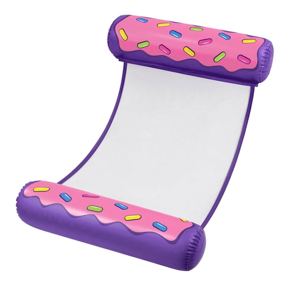 In The Swim Doh Nut Inflatable Hammock Pool Float – Purple Donut Float with Pink Frosting, Sprinkles & Mesh Lounger Design for Relaxing Pool Days 32001-L
