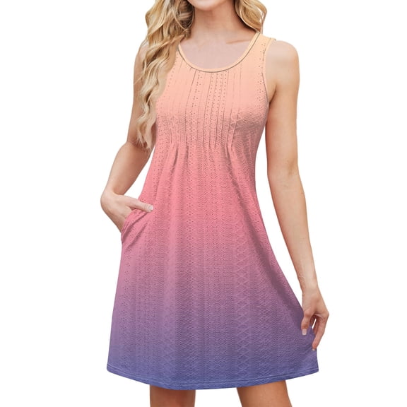 Swim Dress for Women Swimwear Eyelet Summer Dresses for Women 2025 Sleeveless Casual Boho Bikini Beach Cover Up Bathing Suit Cover Up Tie Dye Plus Size Sundresses with Pockets Light pink XL