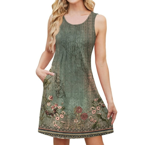 Swim Dress for Women Swimwear Eyelet Summer Dresses for Women 2025 Sleeveless Casual Boho Bikini Beach Cover Up Bathing Suit Cover Up Tie Dye Plus Size Sundresses with Pockets Dark Green 2XL