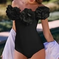thumbnail image 1 of Swim Dress Women, Womens Bathing Suits, Ladies Swimsuits, One Piece Swimsuit Women, Women'S Floral Appliques Off Shoulder Bodysuit Swimwear Short Sleeve Dressy Swimdress, Black L, 1 of 4