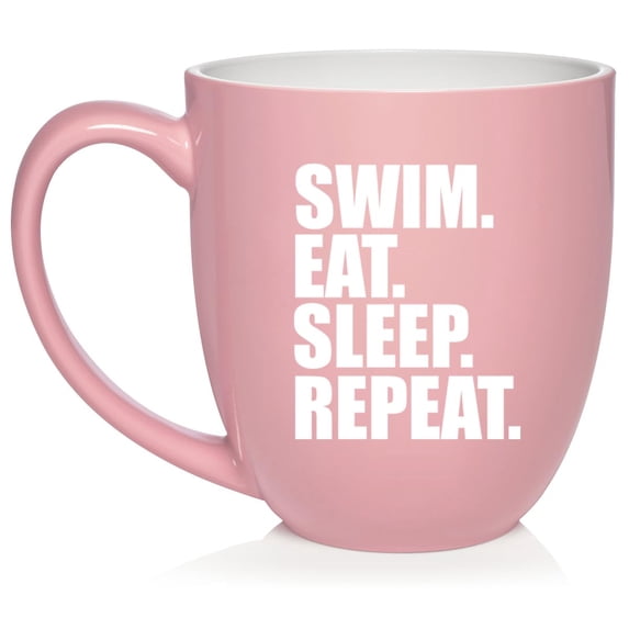 Swim Eat Sleep Repeat Ceramic Coffee Mug Tea Cup Gift for Her, Him, Friend, Coworker, Wife, Husband (16oz Light Pink)