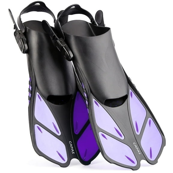 Swim Fins Travel Size Short Blade, Snorkeling Fins with Adjustable Buckles for Adult Men Women Kids Diving Flippers