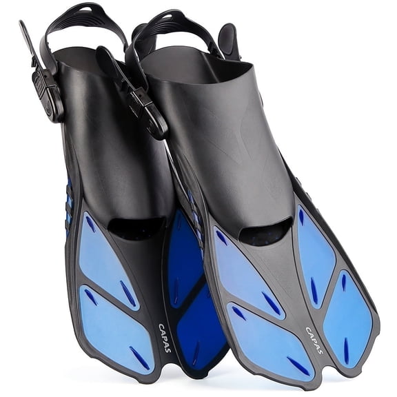 Swim Fins Travel Size Short Blade, Snorkeling Fins with Adjustable Buckles for Adult Men Women Kids Diving Flippers
