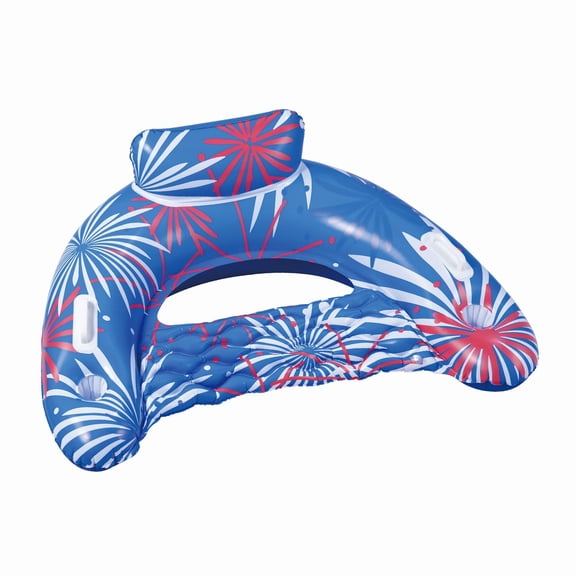 In The Swim Fireworks Fun Inflatable Sun Chair – Vibrant Pool Lounger - Comfortable Pillow Support - Built-In Cup Holders for Swimming Pools, Lake & Beach WD040