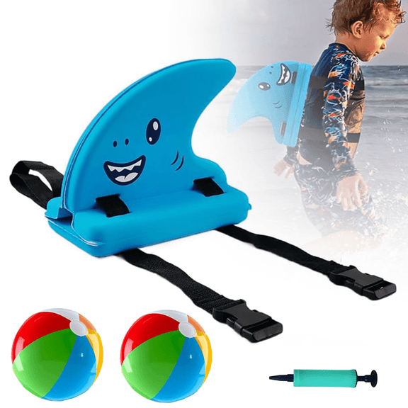 Swim Float Back Belt,Swimming Floating Belt and 2 12-Inch Beach Balls Set,Back Float for with Adjustable Belt,Swim Trainer ,Suitable  Swimming Safety(Blue Shark)