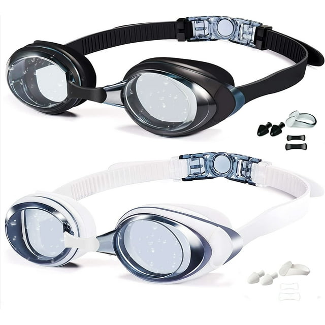 Swim Goggles 2 Pack AntiFog Waterproof AntiUV Clear Vision Silicone
