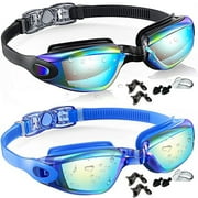 Swim Goggles, 2 Pack Anti-fog No Leaking Anti-UV Silicone Swimming Goggles for Teen Youth Adult Women Men