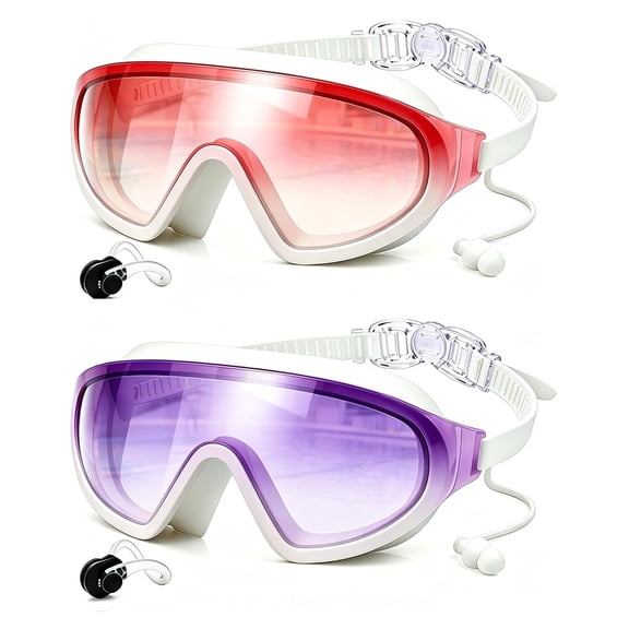 Swim Goggles 2 Pack, Wide View Anti Fog&UV Swimming Goggles for Audlt, No Leak Pool Beach Essentials for Men Women
