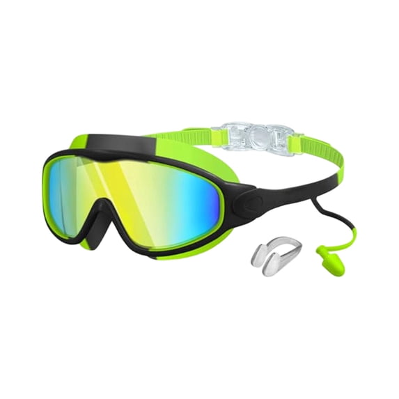 Swim Goggles for Adults 6.3 Inch, Wide View Anti Fog No Leaking Swimming Glasses with Earplugs and Nose Clip, UV Protection Training Goggles for Pool Beach, Swimming, Green