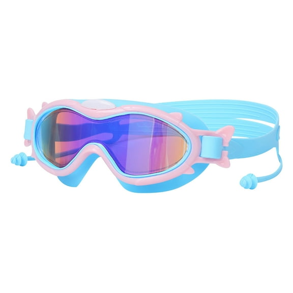 Swim Goggles Age 3-15 with Nose Cover HD Lens Anti-Fog UV Protection Wide Frame One-Click Buckle(Blue)
