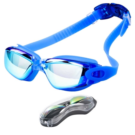 Swim Goggles, Anti Fog No Leaking UV Protection Wide View Swim Goggles for Women Men Adult Youth Kids (Blue)