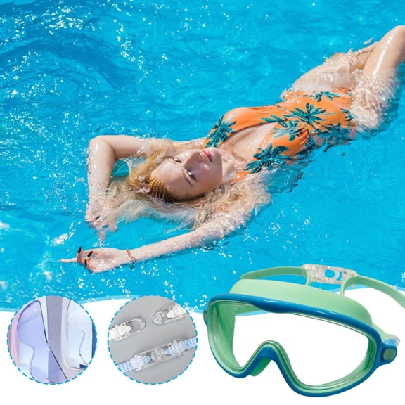 Swim Goggles, HD Anti-Fog Large Frame Swimming Glasses for Adults, Comfort Fit for Pool