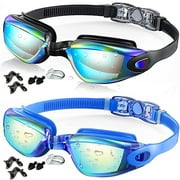 Swim Goggles, Pack of 2 Swimming Goggles, Anti-Fog Anti-UV Youth Swim Glasses Leak Proof for Adult Women Men
