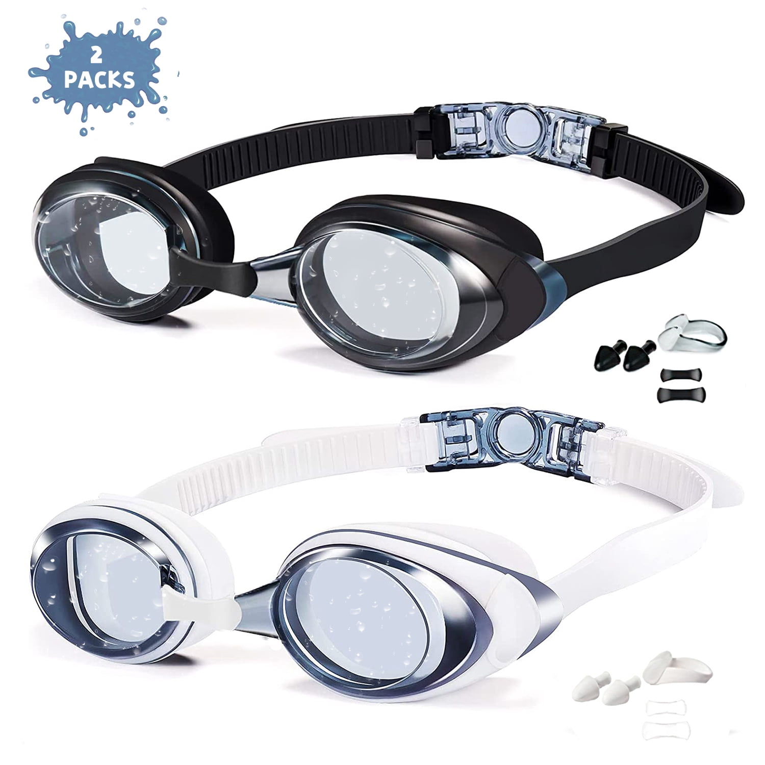 Fabbay 8-Pack Swimming Goggles With Earplugs - No Leaking, Anti-Fog, UV Protection For Kids & Adults