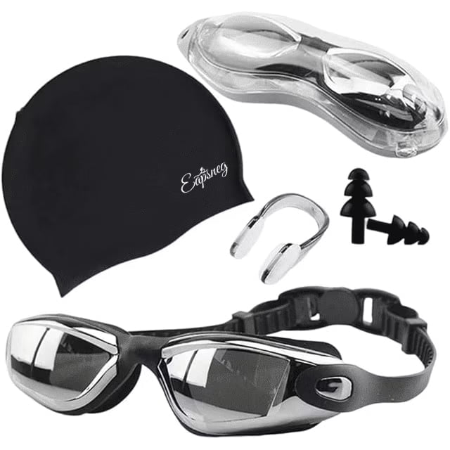 Swim Goggles Swimming Cap No Leaking with Nose Clip, Earplugs, Swim Cap and Case for Men Women